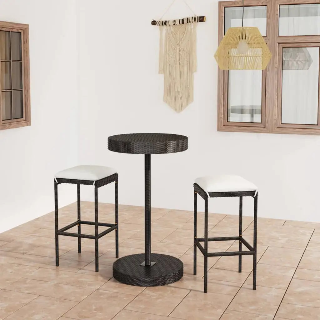 Ensemble de bar de jardin 3 pcs et coussins Résine tressée Noir vidaXL 3064759