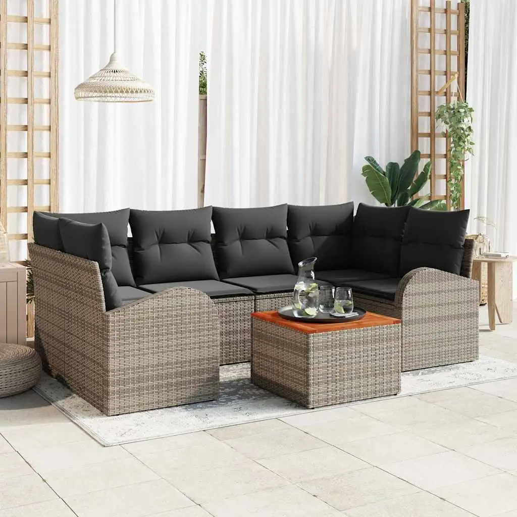 Ensemble d’extérieur 7 pièces en résine tressée avec rangements intégrés Gris – ComfortXL Outdoor Living