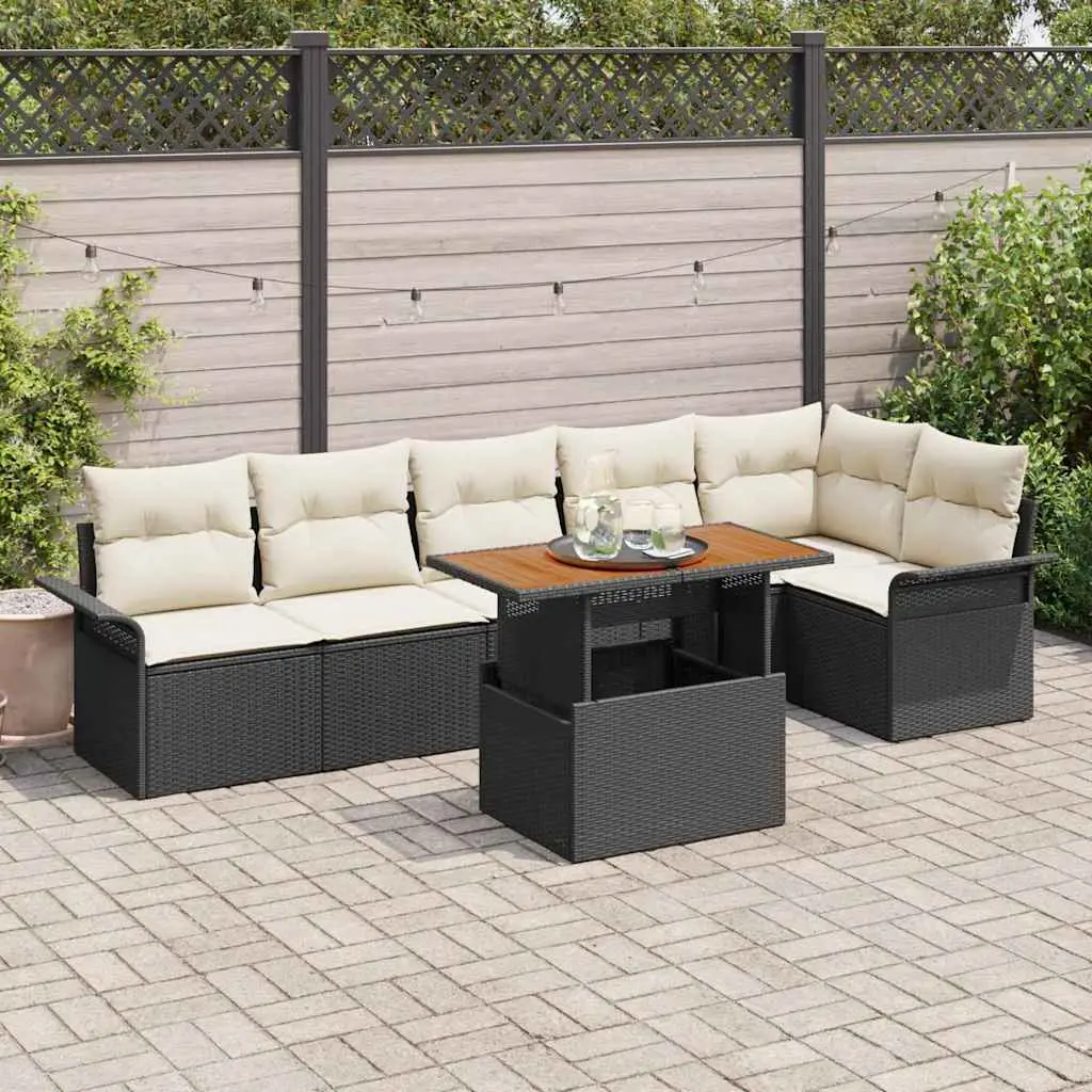Ensemble de Jardin 7 Pièces Polyrotin avec Espace de Rangement et Table Basse Noir – ComfortXL Outdoor Living