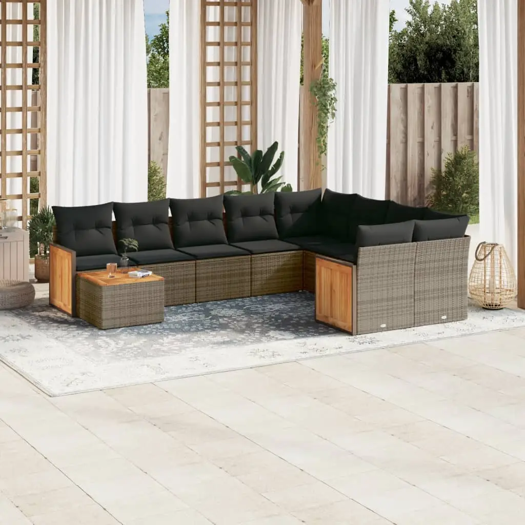 Ensemble Canapé de Jardin 9 Places en Poly Rotin Gris Modulable avec Table Bois pour Extérieur – ComfortXL Outdoor Living