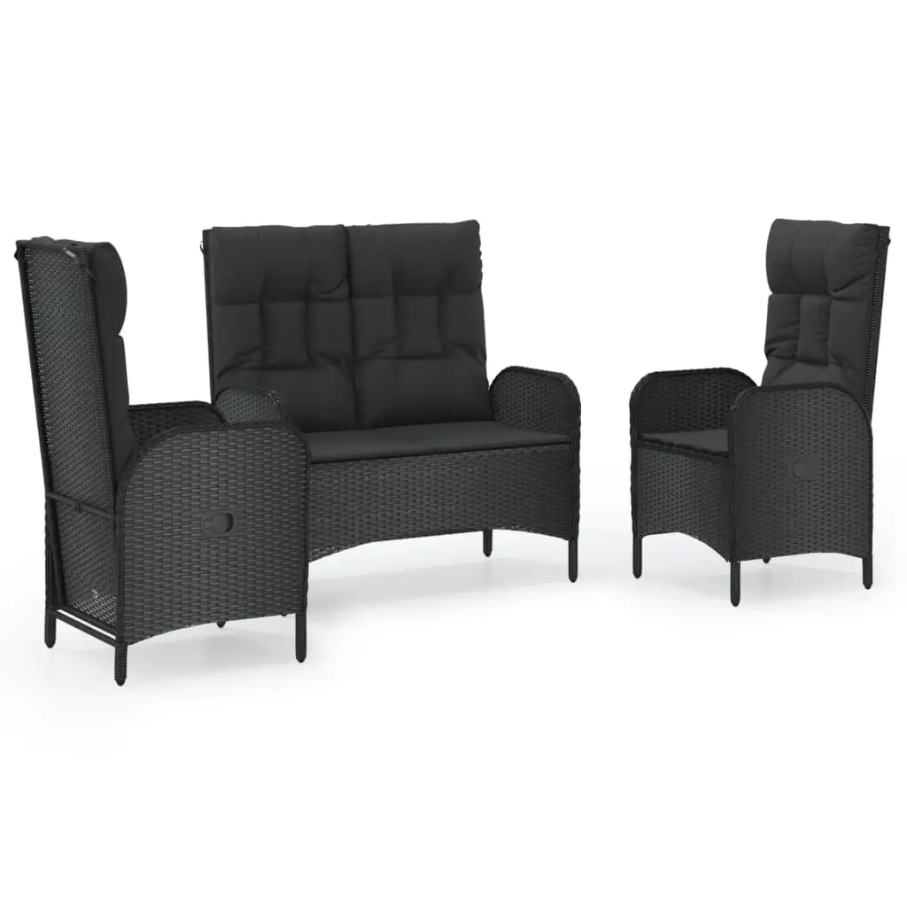 Ensemble de 3 pcs table de jardin et chaises avec coussins – mobilier de jardin Noir-JU2982