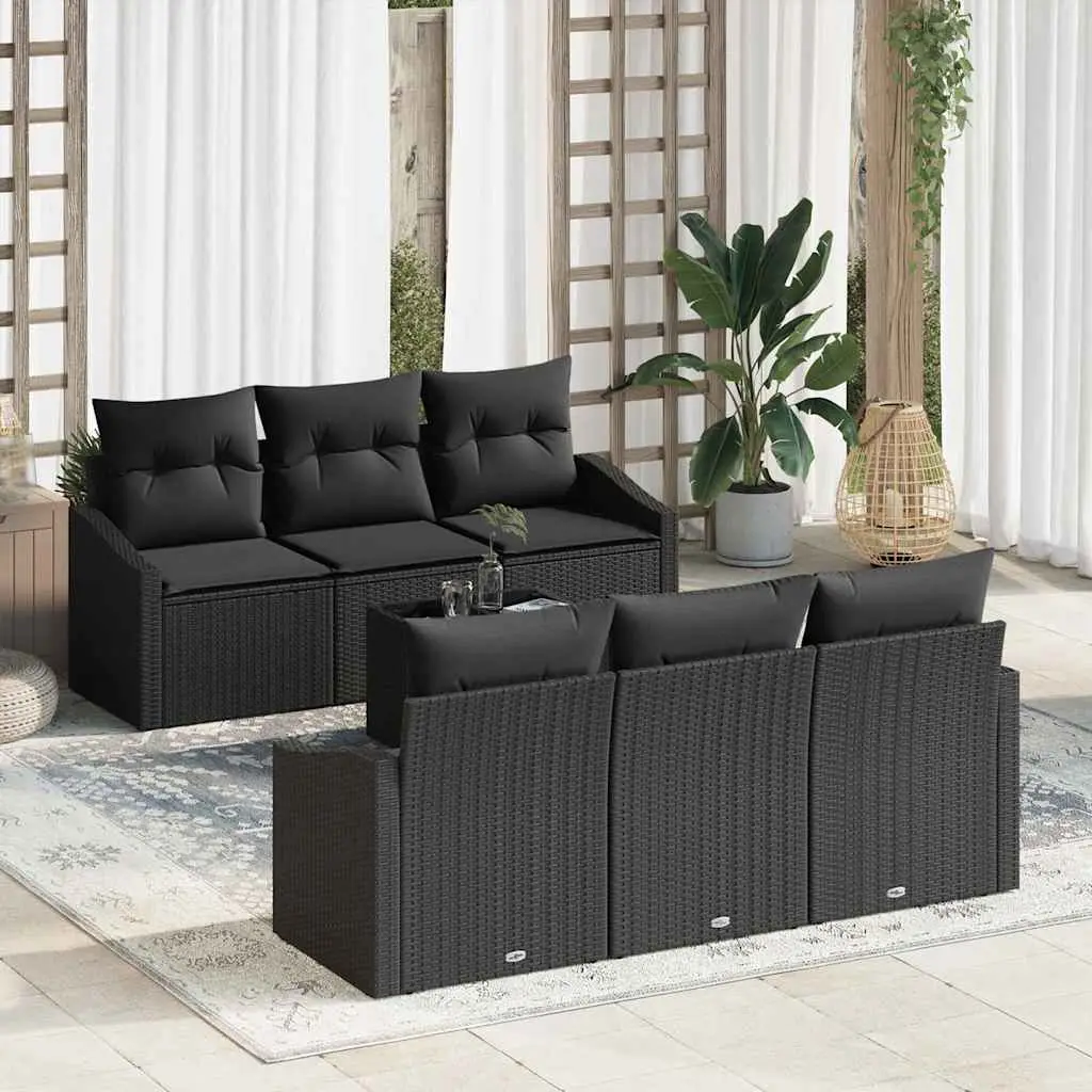 Ensemble de Canapés avec coussin 7 pcs Noir polyrotin vidaXL 3355282