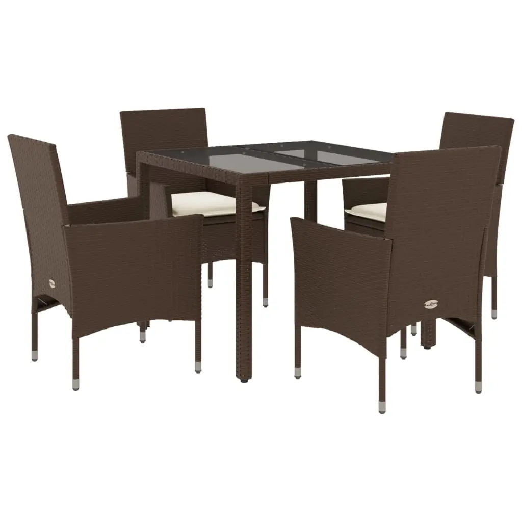Ensemble de 5 pcs table de jardin et chaises avec coussins – mobilier de jardin marron rotin verre-JU2891
