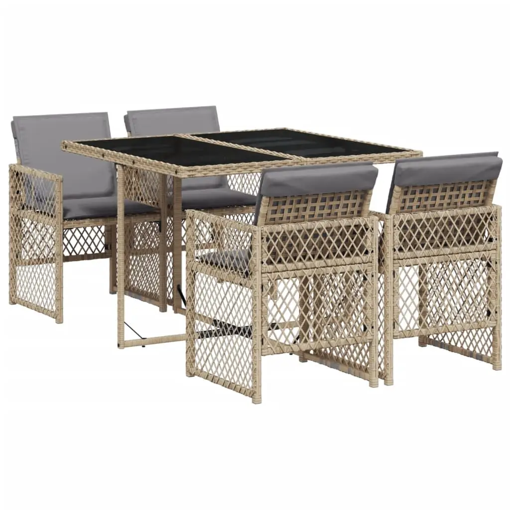Ensemble de 5 pcs table de jardin et chaises avec coussins – mobilier de jardin Beige poly rotin-JU2756