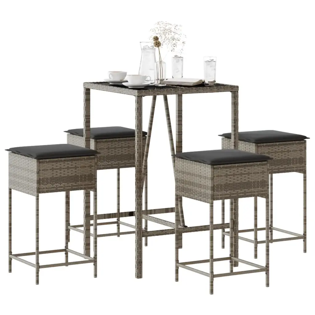 Ensemble de bar de jardin 5 pcs avec coussins gris poly rotin vidaXL 3261463