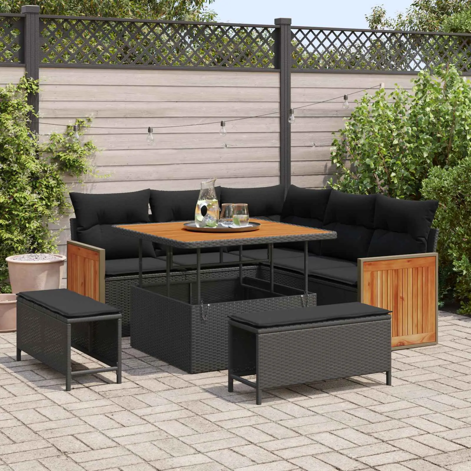 Ensemble de canapé de jardin avec coussin 9 pcs Noir polyrotin vidaXL 3365244