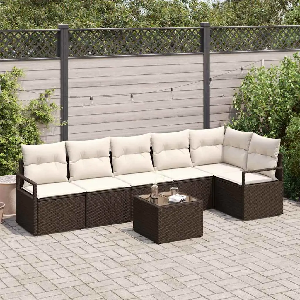 Ensemble de Réception Extérieur 7 Pièces Résine Marron avec Table et Sièges Modulables – ComfortXL Outdoor Living