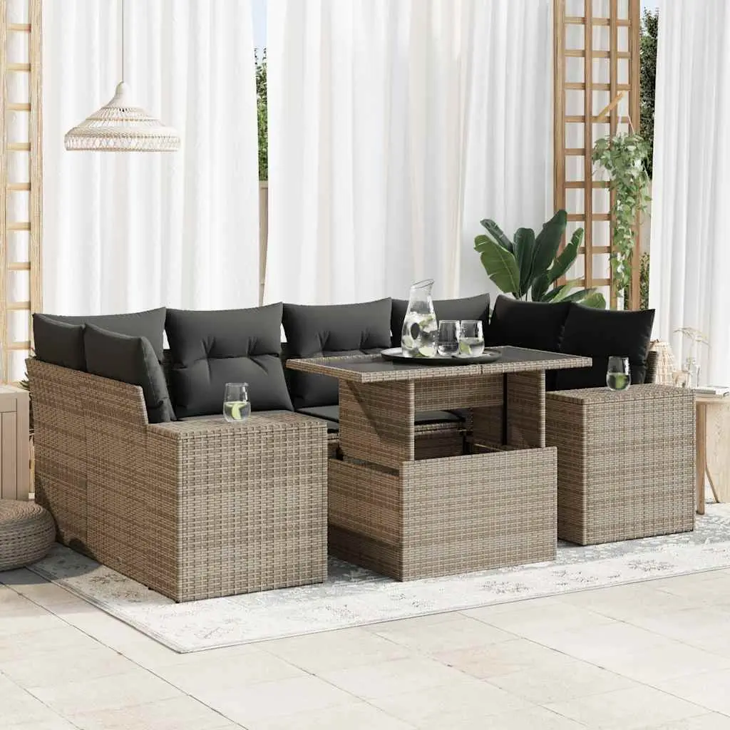 Ensemble de jardin 7 places résine tressée avec coffres de rangement et table modulable gris – ComfortXL Outdoor Living