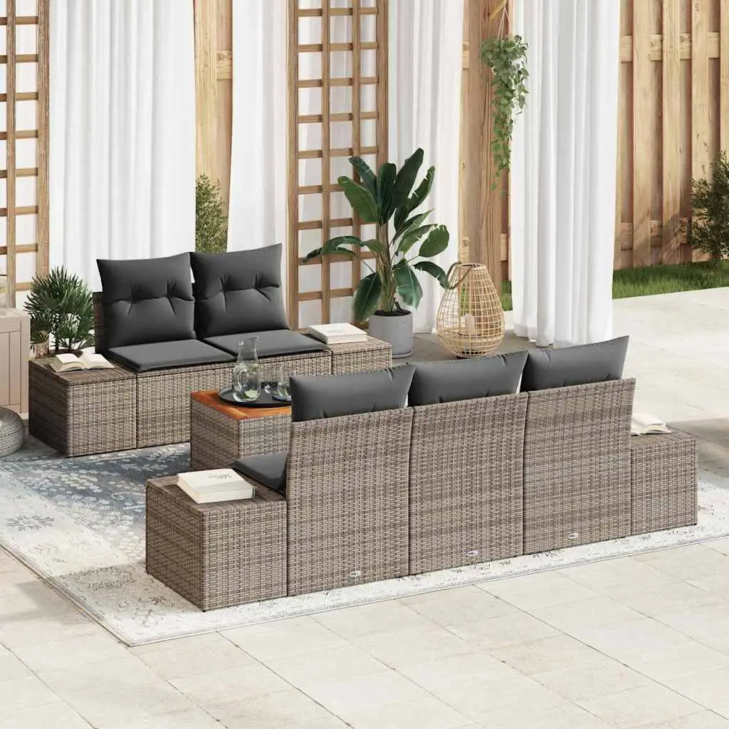 Ensemble de canapé de jardin avec stockage 6 pcs Gris polyrotin vidaXL 3356564