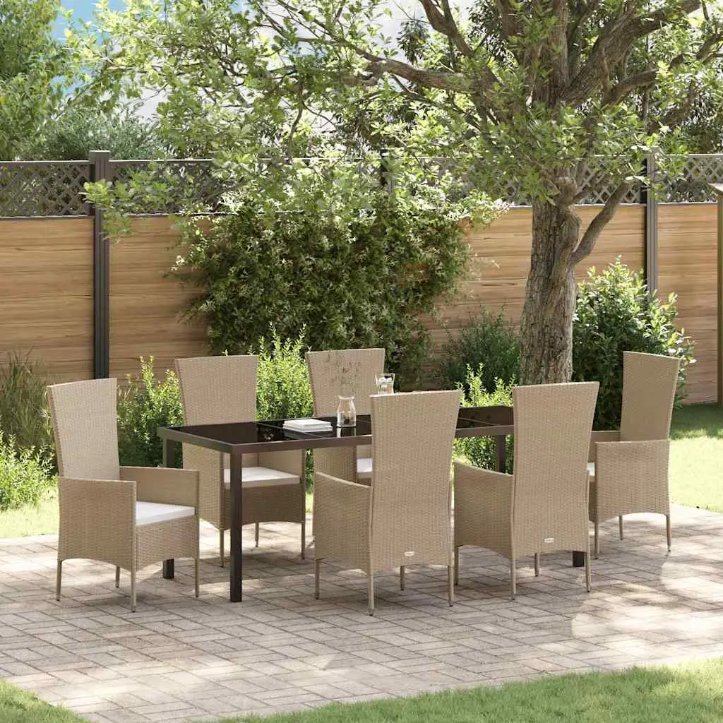 Ensemble de salle à manger pour jardin 7 pcs Beige polyrotin vidaXL 3379462 Beige