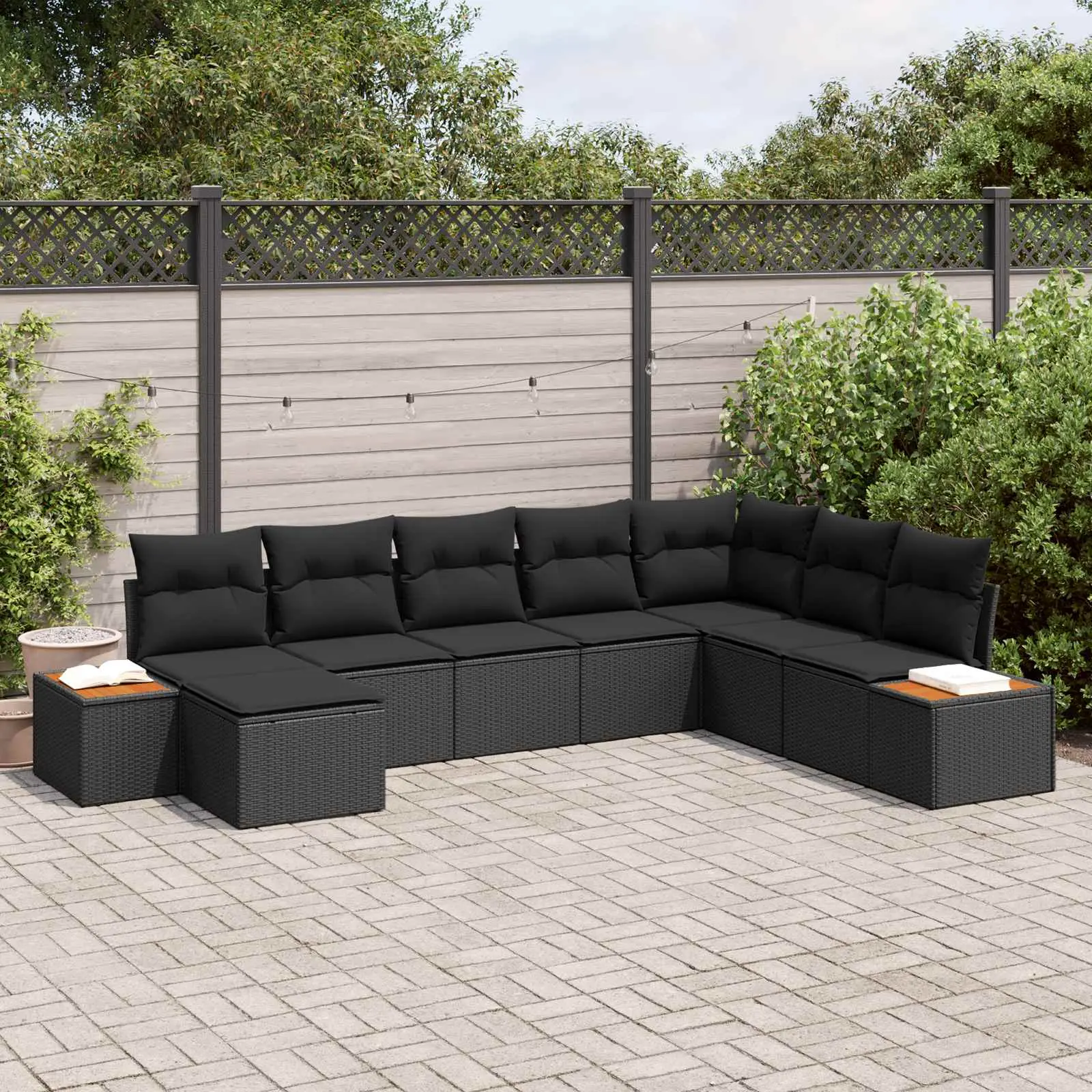 Ensemble de canapé de jardin avec coussin 9 pcs Noir Polyrotin vidaXL 3356813