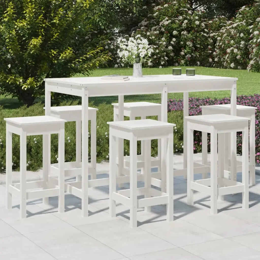 Ensemble de bar de jardin 7 pcs blanc bois de pin massif vidaXL 3154756