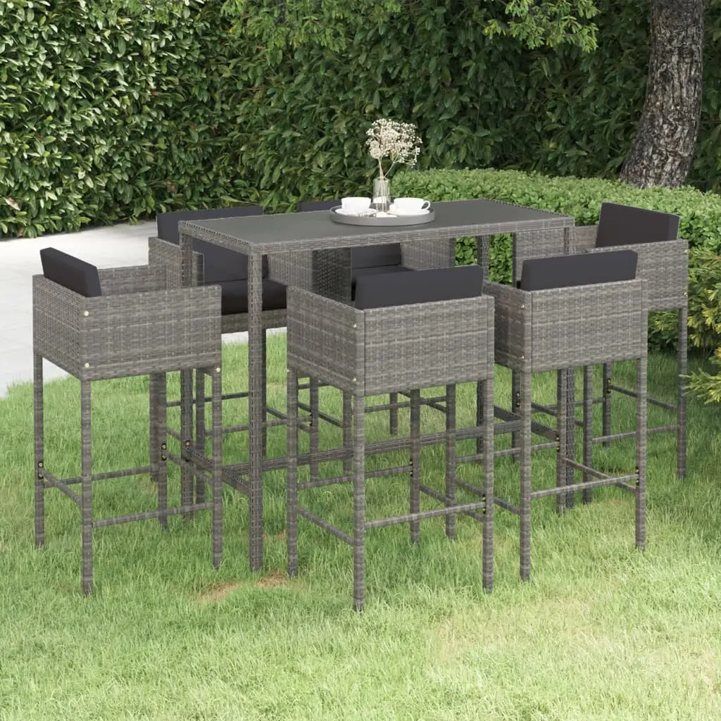Ensemble de bar de jardin 7 pcs et coussins Résine tressée Gris vidaXL 3094797