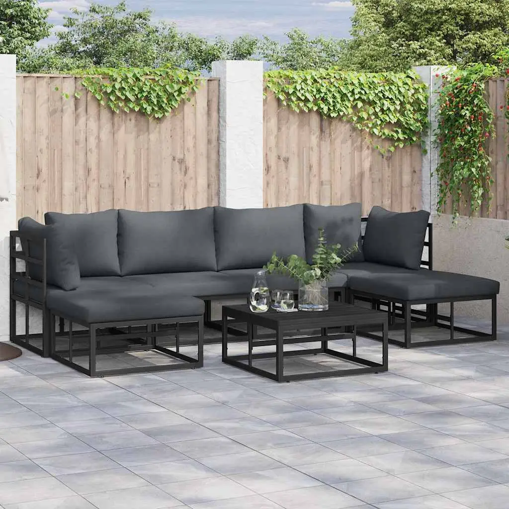 Ensemble de canapé de jardin avec coussin Noir Aluminium vidaXL 3378894