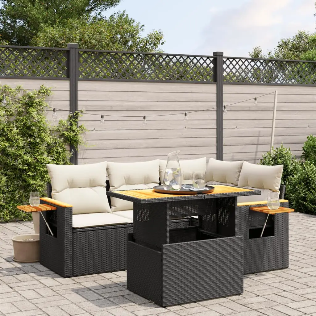 Ensemble canapés 5 pcs Noir Résine Tressée Table Réglable et Tablette Pliable – ComfortXL Outdoor Living