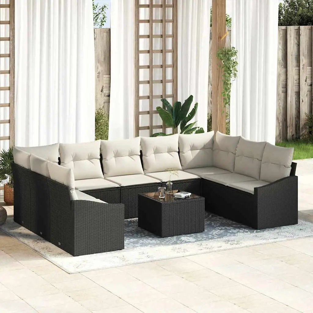 Ensemble de Canapés avec coussin 10 pcs Noir polyrotin vidaXL 3346887