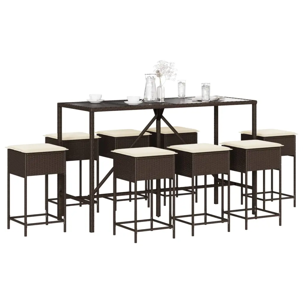 Ensemble de bar de jardin 9 pcs avec coussins marron poly rotin vidaXL 3261471