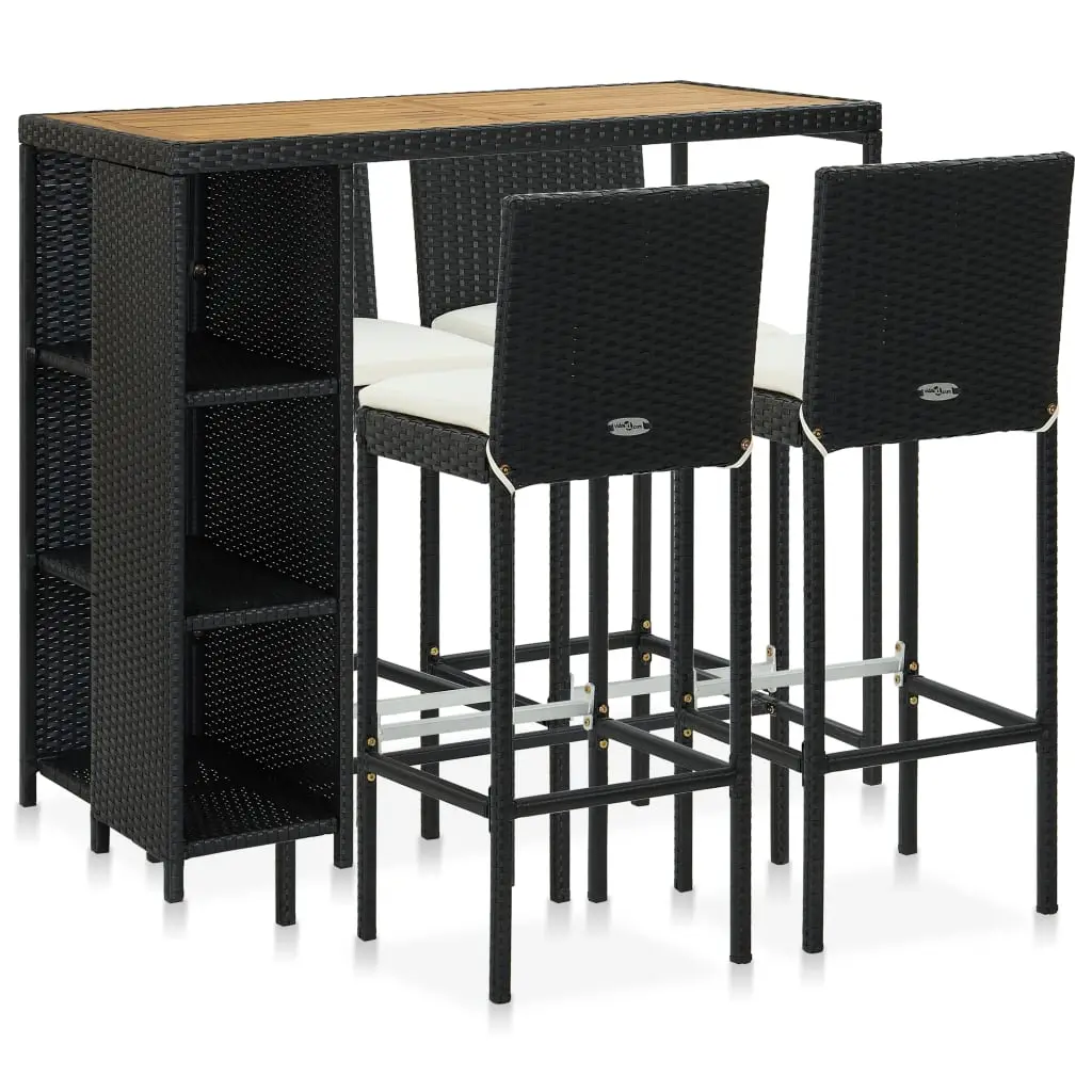 Ensemble de bar de jardin 5 pcs et coussins Résine tressée Noir vidaXL 3064920