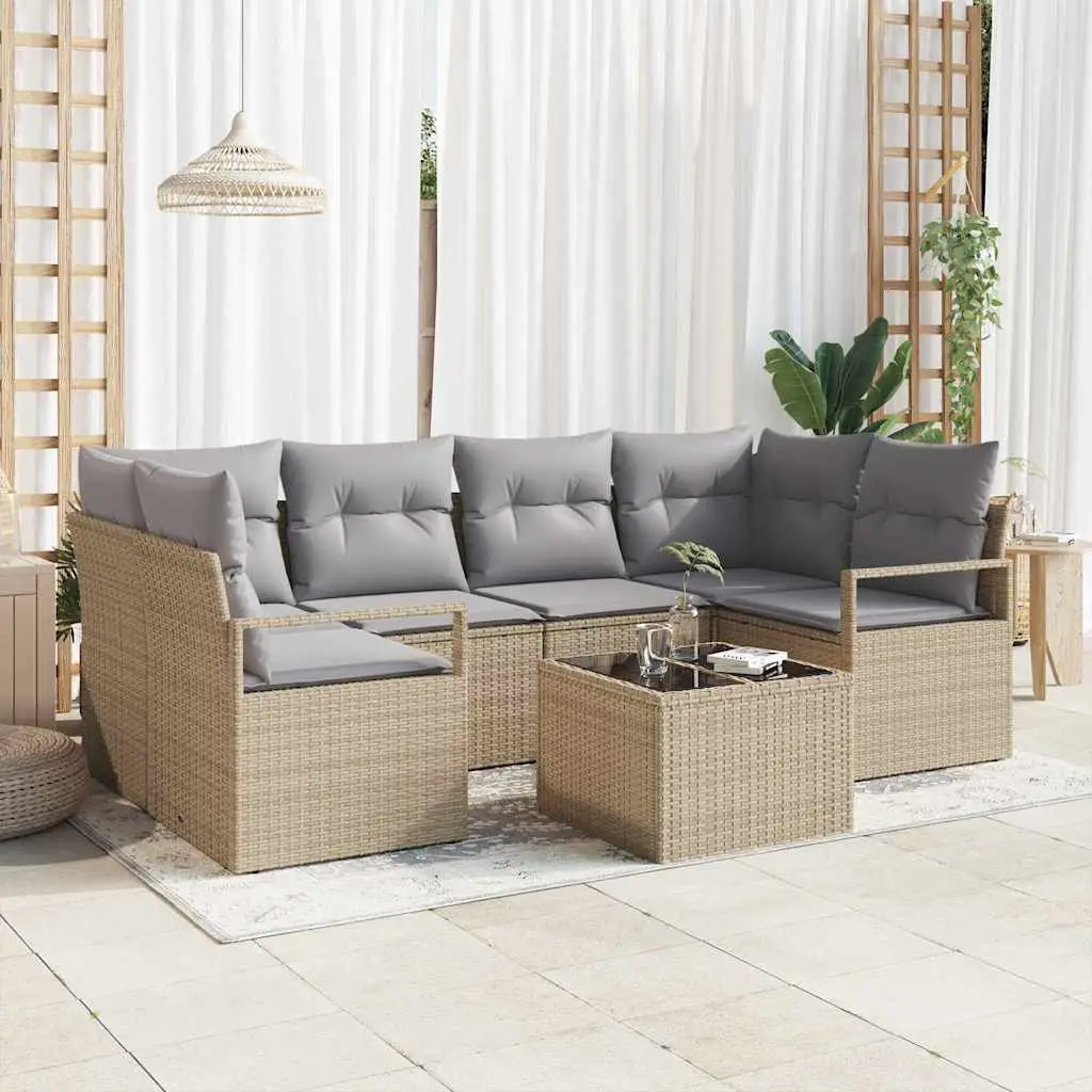 Ensemble de Canapés avec coussin 7 pcs Beige et gris polyrotin vidaXL 3346280
