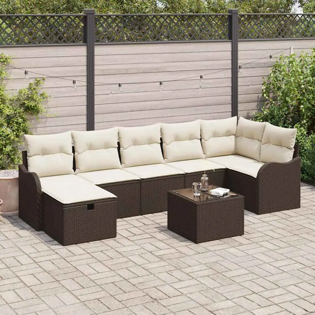 Ensemble de jardin 8 pièces Résine Tressée Modulable avec Coffre de Rangement Marron – ComfortXL Outdoor Living