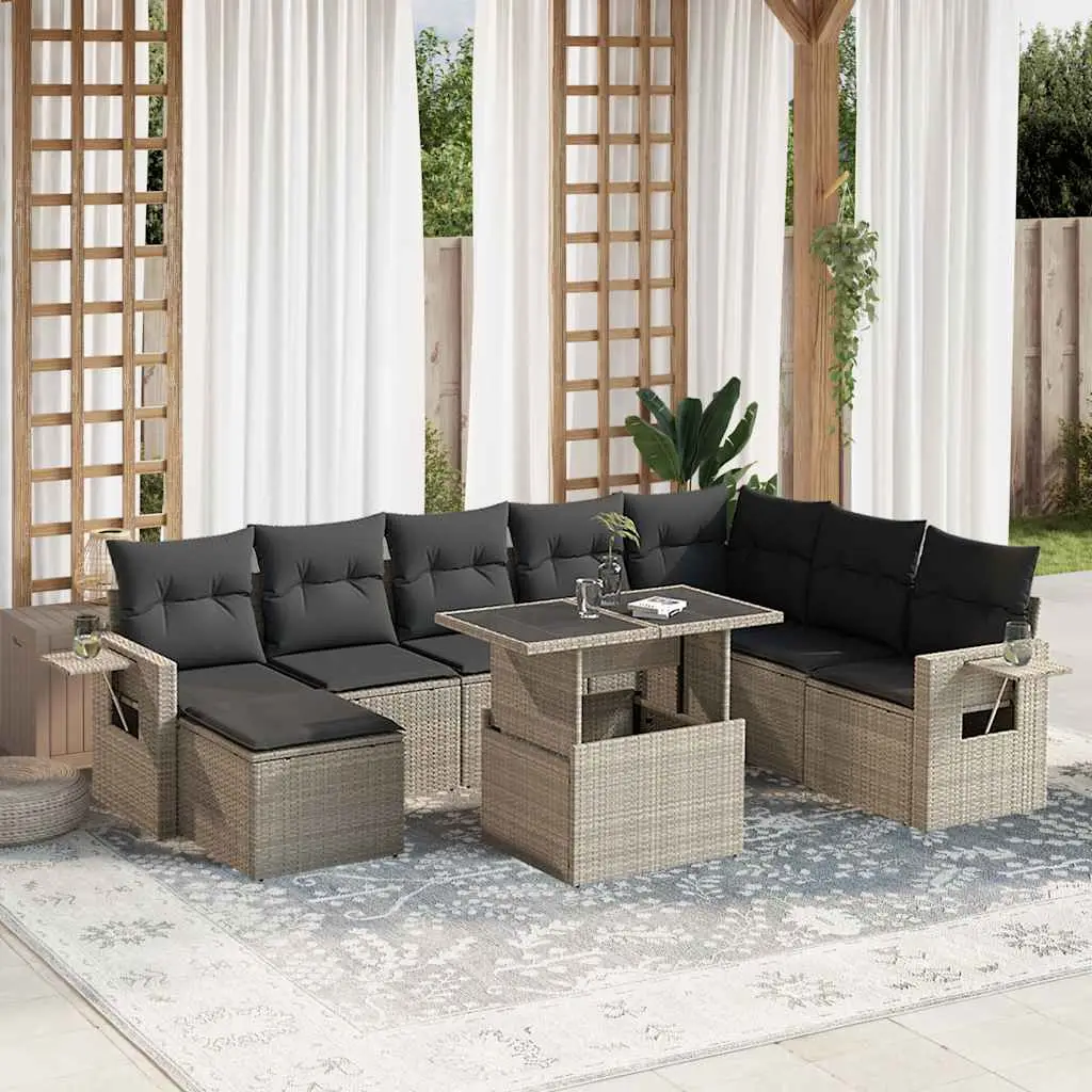 Ensemble de jardin modulable 9 pcs résine tressée table ajustable pour patio gris clair – ComfortXL Outdoor Living