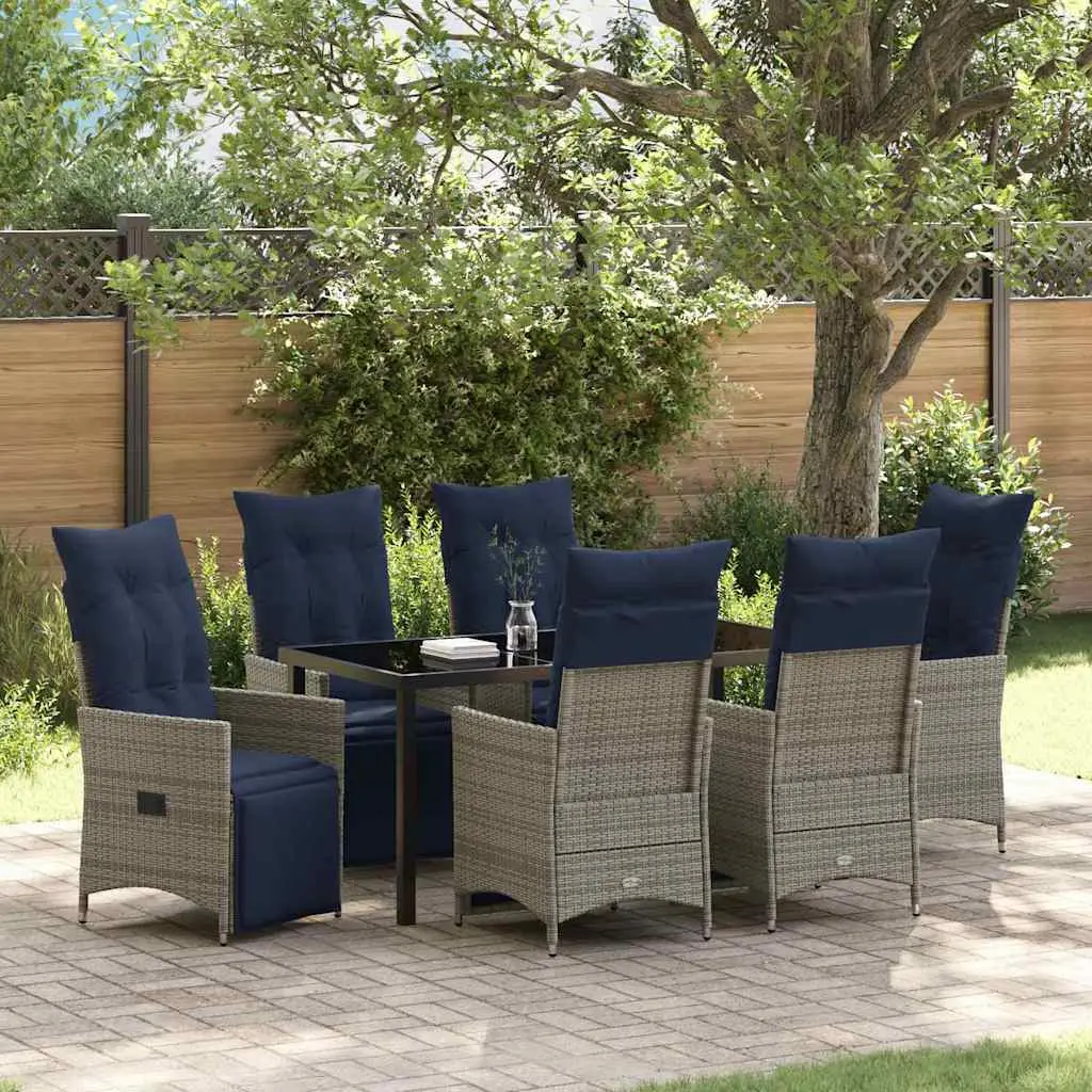 Ensemble de Repas 7 Pièces 6 Places Gris en Polyrotin pour Jardin et Véranda – ComfortXL Outdoor Living
