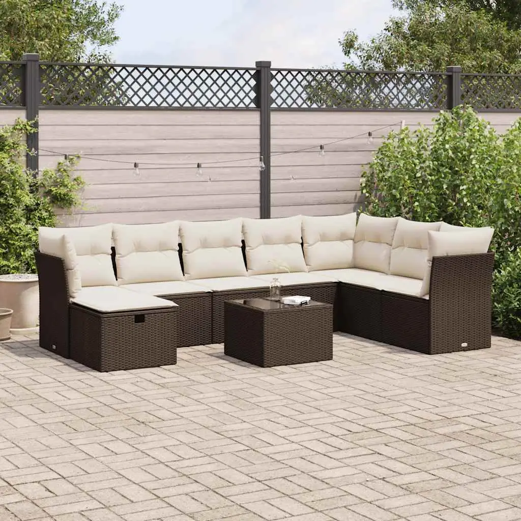 Ensemble Canapé de Jardin 9 pcs Marron Résine Tressée Modulable avec Rangement Inclus – ComfortXL Outdoor Living