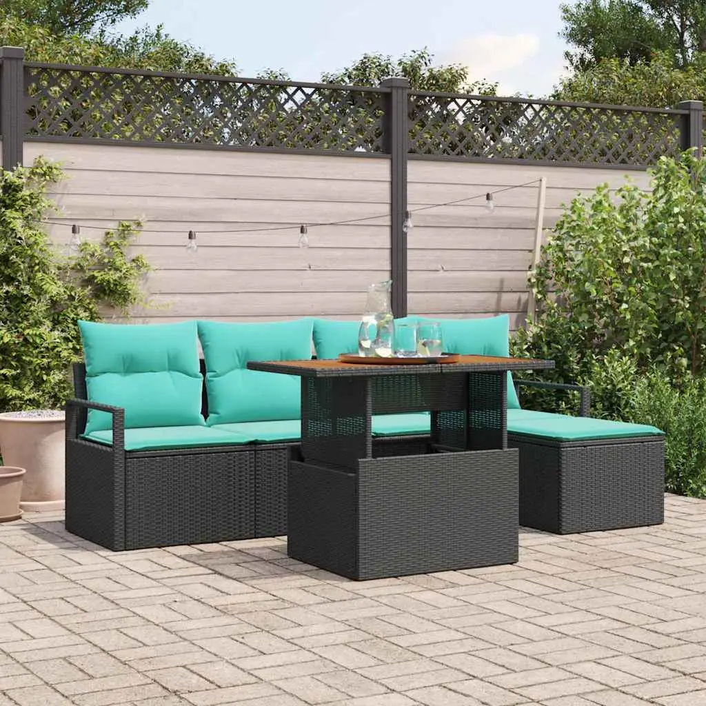 Ensemble de salle à manger pour jardin 6 pcs Noir et Sarcelle vidaXL 3349703