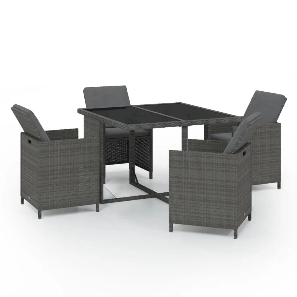 Ensemble de 5 pcs table de jardin et chaises avec coussins – mobilier de jardin Résine tressée Gris-JU2505