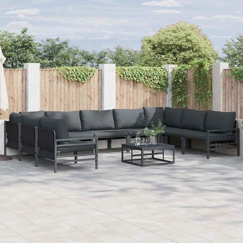 Ensemble de canapé de jardin avec coussin 9 pcs Noir Acier vidaXL 3379014