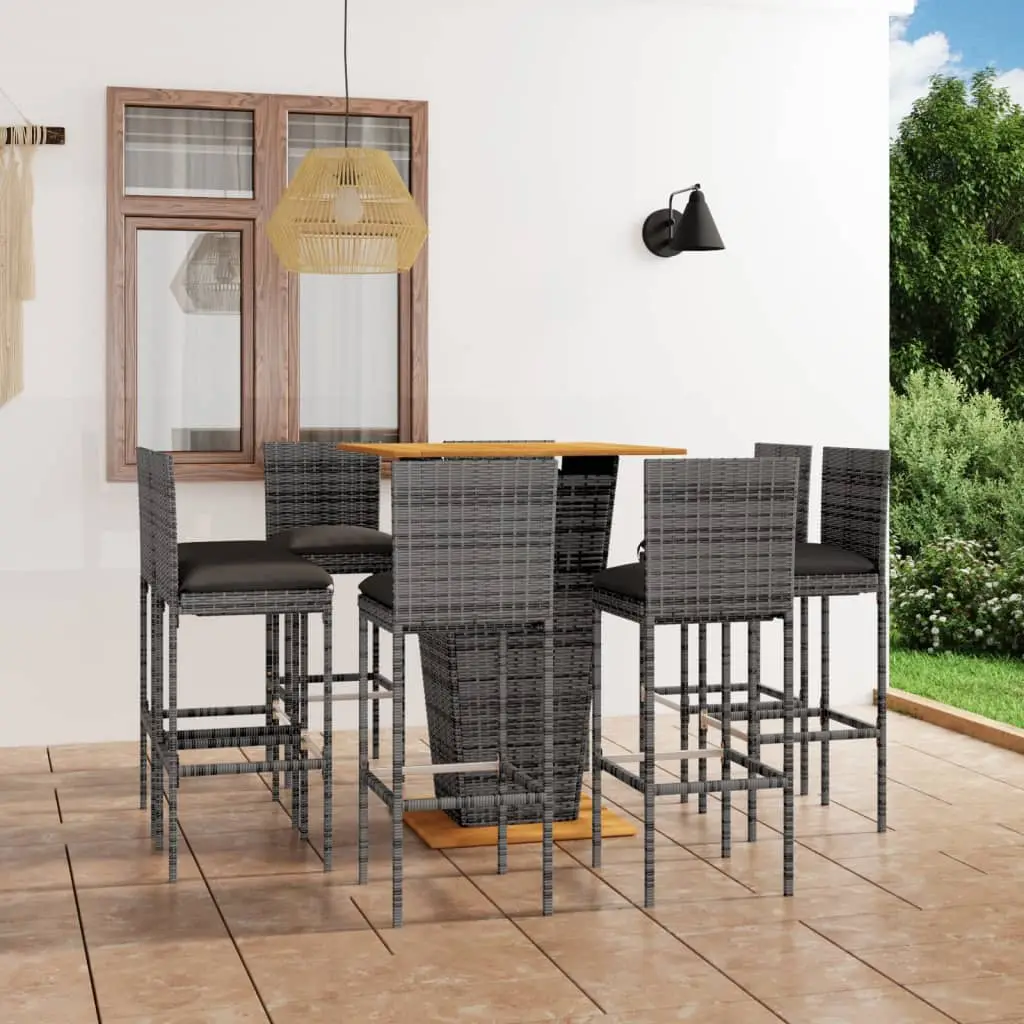 Ensemble de bar de jardin 9 pcs et coussins Résine tressée Gris vidaXL 3064863