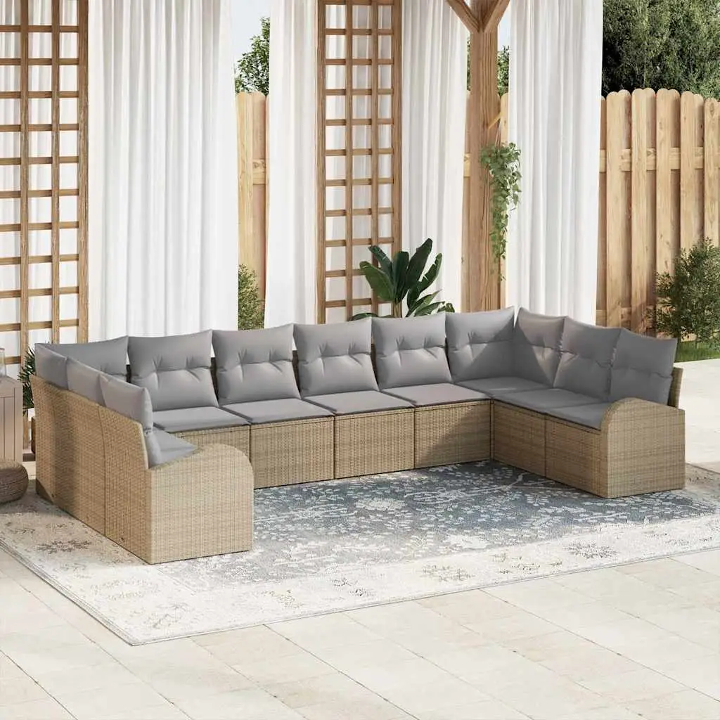 Ensemble de Canapés avec coussin 10 pcs Beige Polyrotin vidaXL 3346220