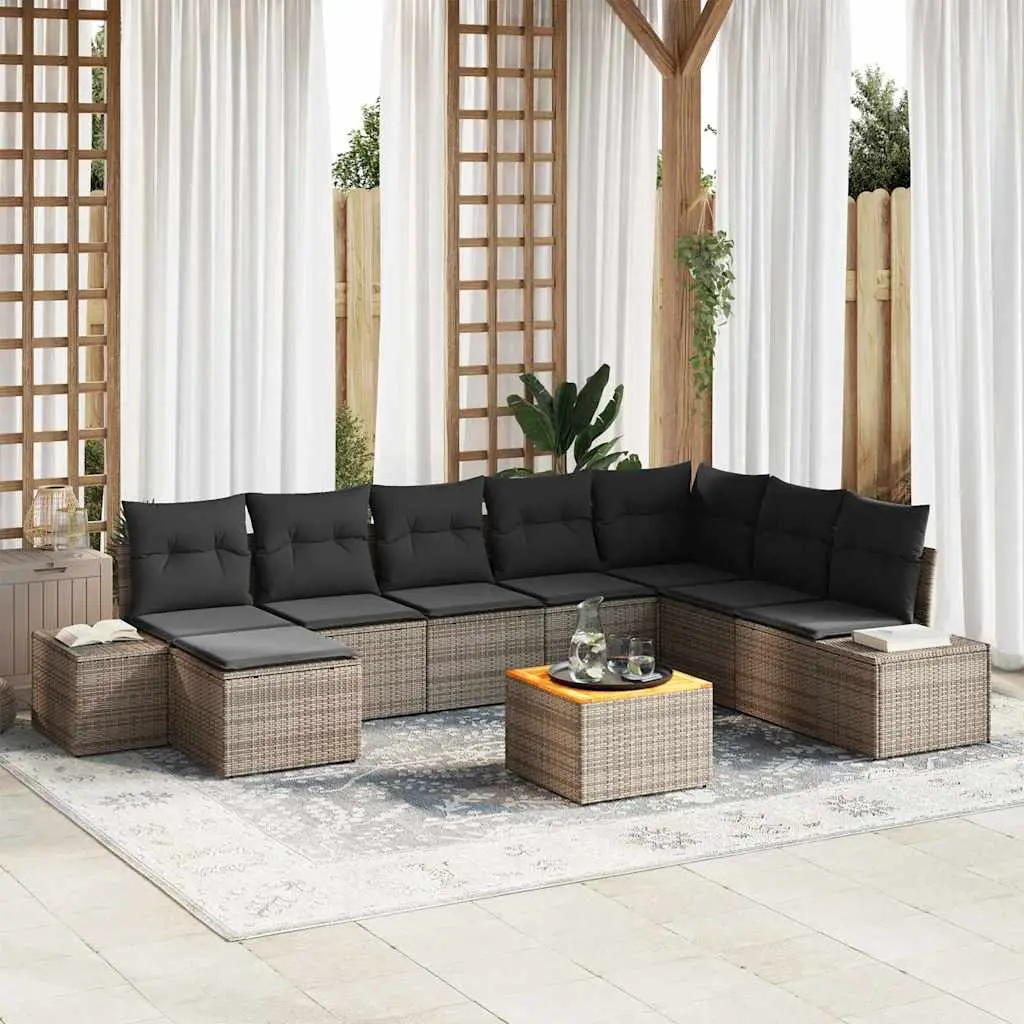 Ensemble de canapé de jardin avec coussin 9 pcs Gris polyrotin vidaXL 3347993