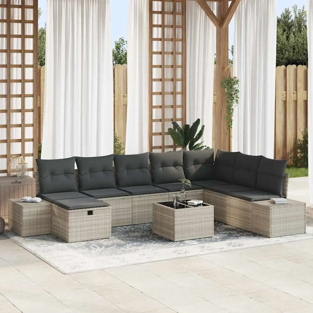 Ensemble de jardin 9 pièces 8 places en poly rotin design contemporain Gris clair – ComfortXL Outdoor Living