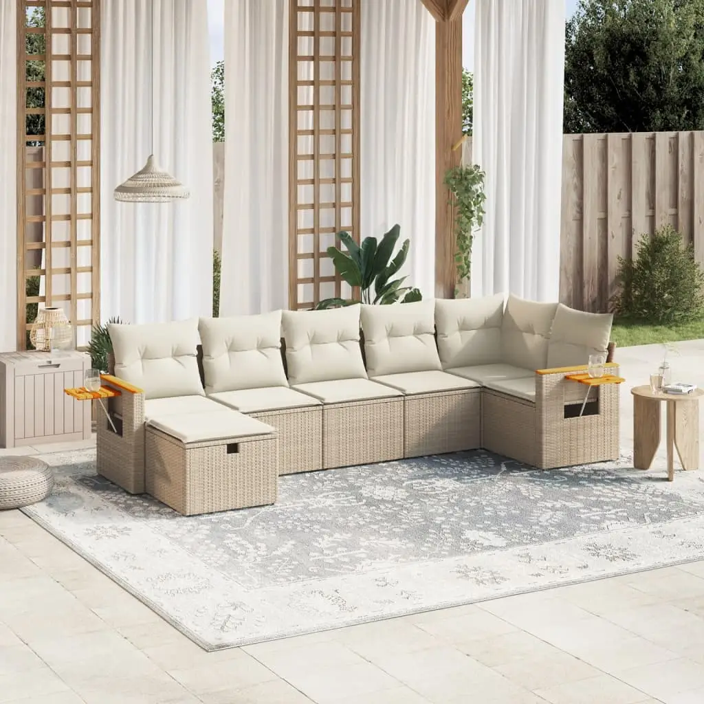 Ensemble canapés de jardin 7 places modulable en résine tressée avec angle et pouf Beige – ComfortXL Outdoor Living