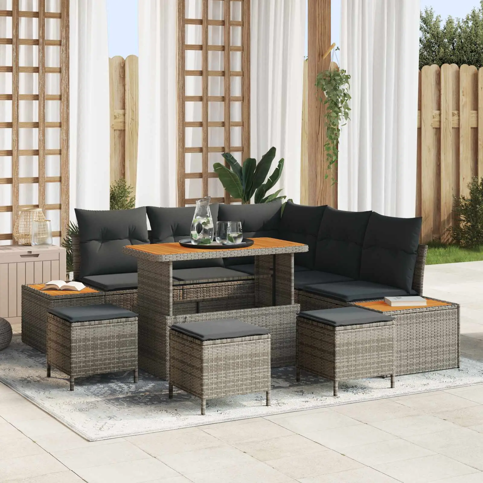 Ensemble de canapé de jardin avec coussin 9 pcs Gris vidaXL 3363313