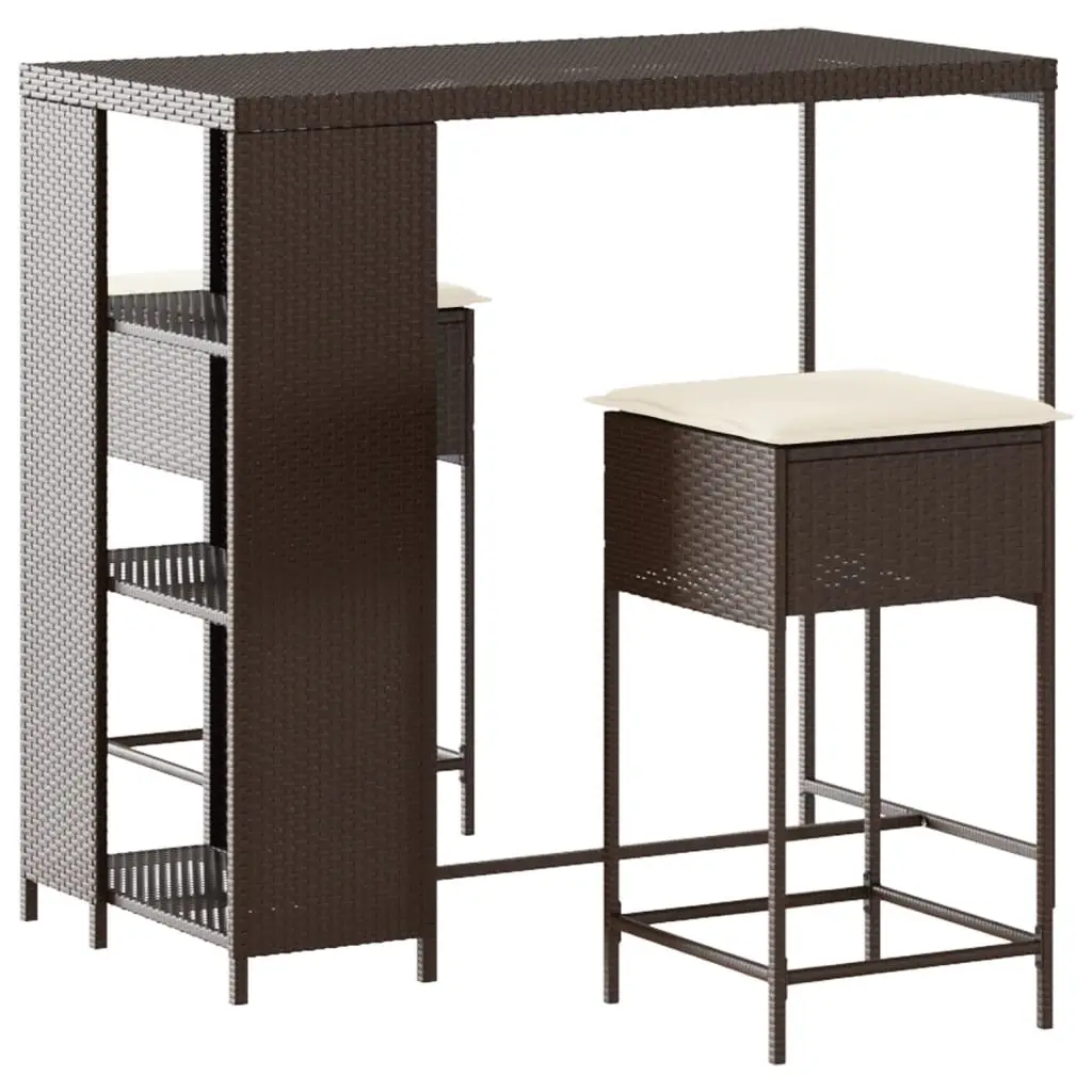 Ensemble de 3 pcs bar de jardin – Mobilier d’extérieur – Mobilier de jardin et coussins brun résine tressée