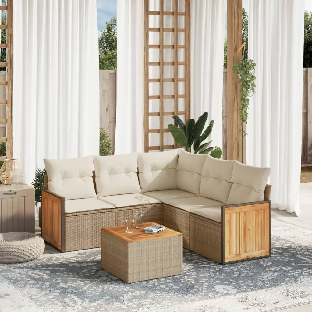 Ensemble de jardin 6 places résine tressée beige modulable avec coffres et table basse acacia – ComfortXL Outdoor Living