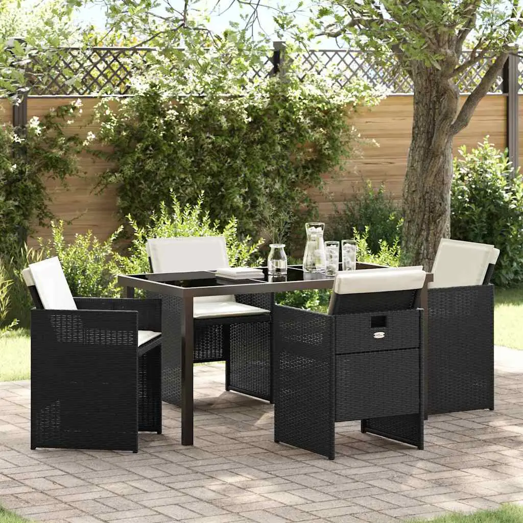 Ensemble de salle à manger pour jardin 5 pcs Noir polyrotin vidaXL 3380590 Noir et blanc crème