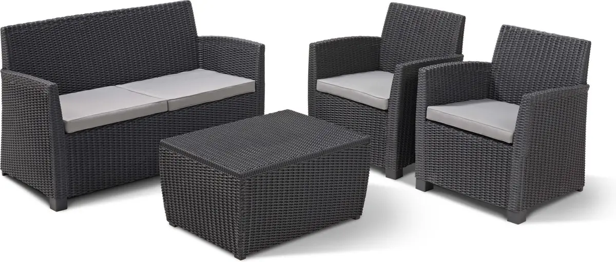 Ensemble de balcon Mia 4 places et table coffre – Anthracite – KETER
