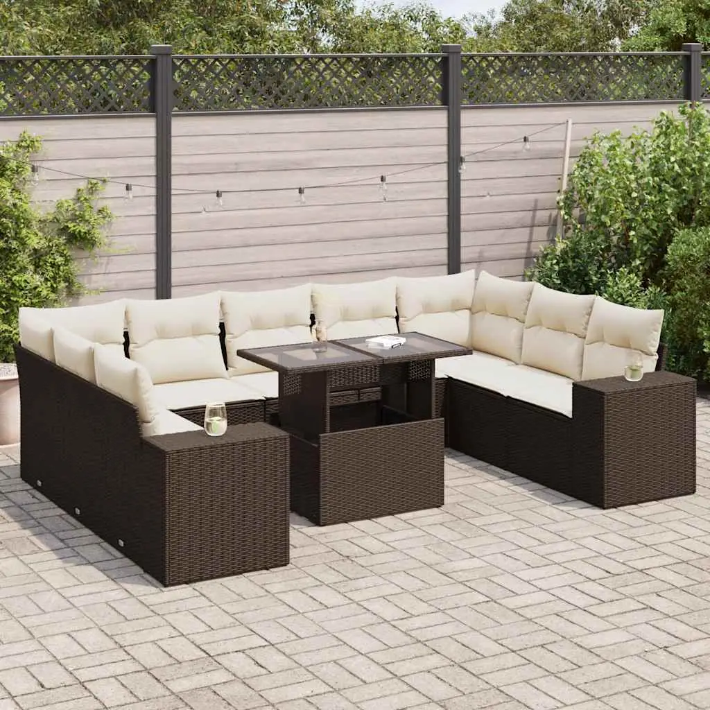 Ensemble canapés de jardin 10 places marron en résine tressée avec table relevable modulable – ComfortXL Outdoor Living