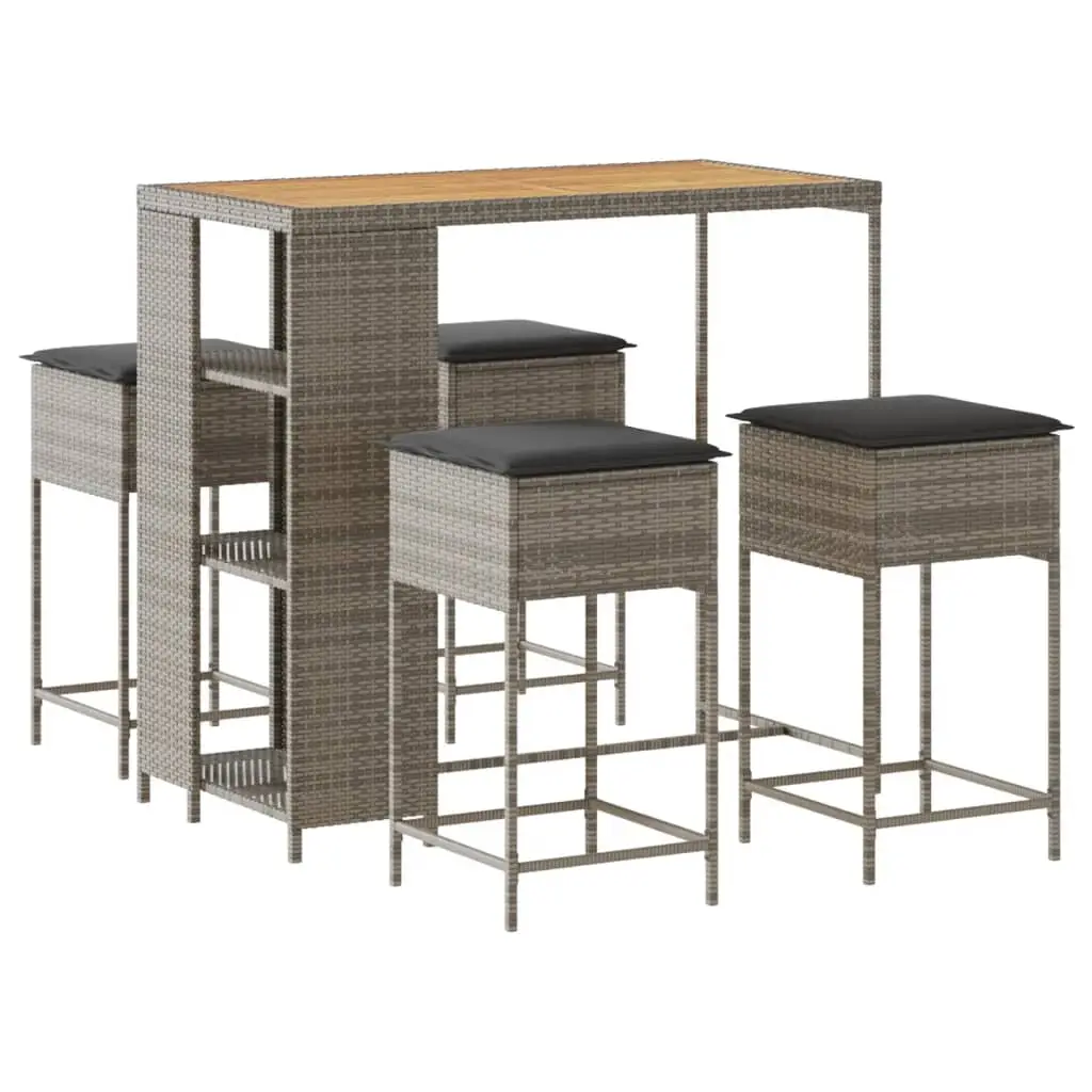 Ensemble de 5 pcs bar de jardin – Mobilier d’extérieur – Mobilier de jardin avec coussins gris poly rotin-JU2135
