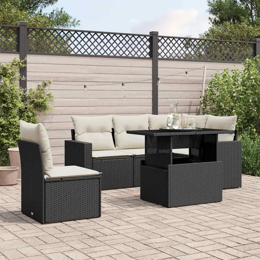 Ensemble de jardin 7 pcs poly rotin avec table ajustable et design modulable noir – ComfortXL Outdoor Living