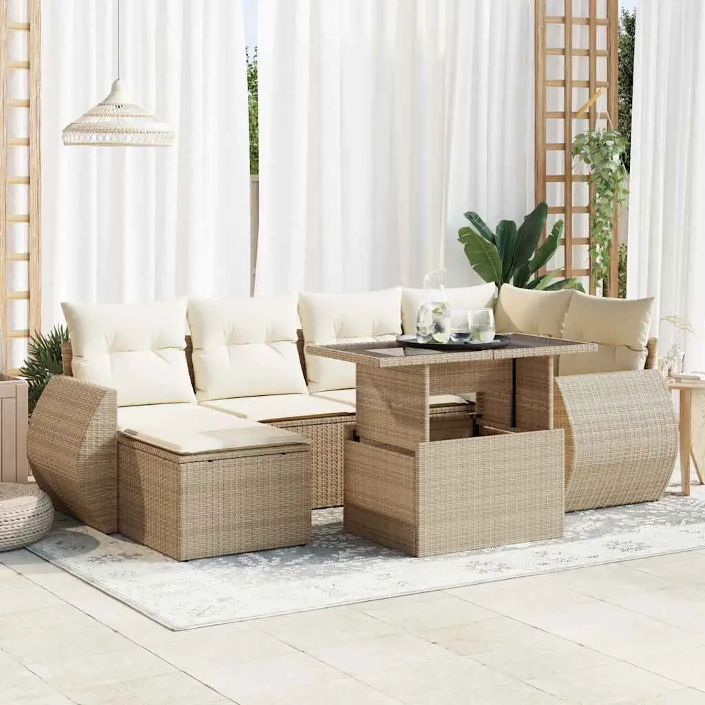 Ensemble de jardin 7 places résine tressée avec repose-pieds et coffres de rangement beige – ComfortXL Outdoor Living