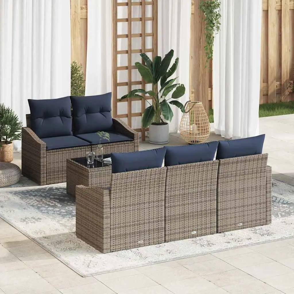 Ensemble de Canapés avec coussin 6 pcs Gris et marine polyrotin vidaXL 3355274