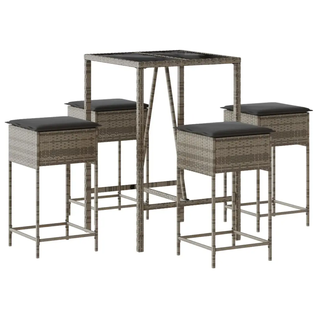 Ensemble de 5 pcs bar de jardin – Mobilier d’extérieur – Mobilier de jardin avec coussins gris poly rotin-JU2141