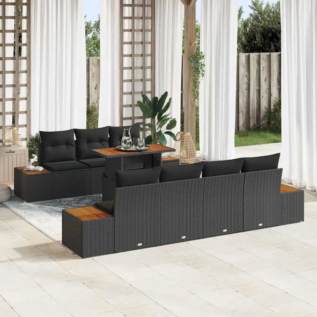 Ensemble de jardin 8 pièces en résine tressée avec table pour 7 convives Noir – ComfortXL Outdoor Living