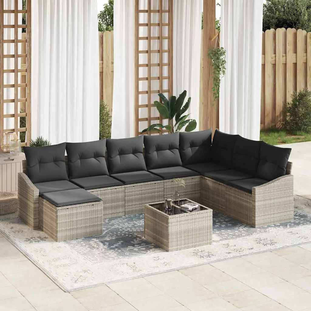 Ensemble de Canapés avec coussin 9 pcs Gris clair polyrotin vidaXL 3346852