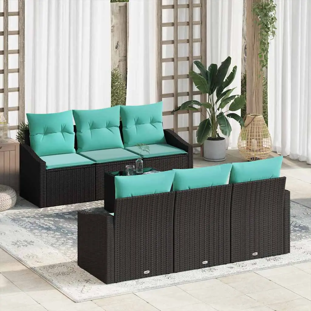 Ensemble de Canapés 7 pcs Noir et turquoise polyrotin vidaXL 3346616