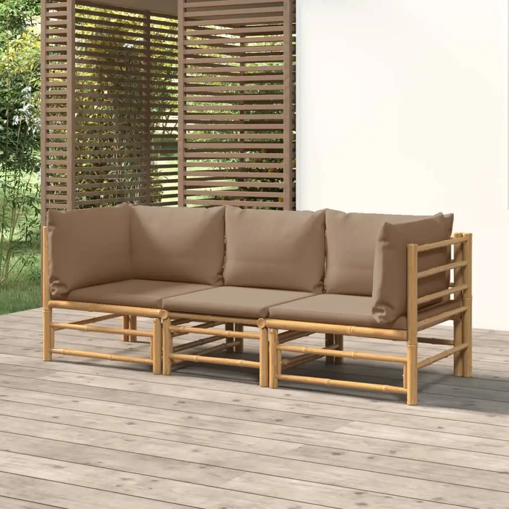 Ensemble Canapé Jardin Bambou 3 pcs Coussins Taupe Sectionnel – ComfortXL Outdoor Living